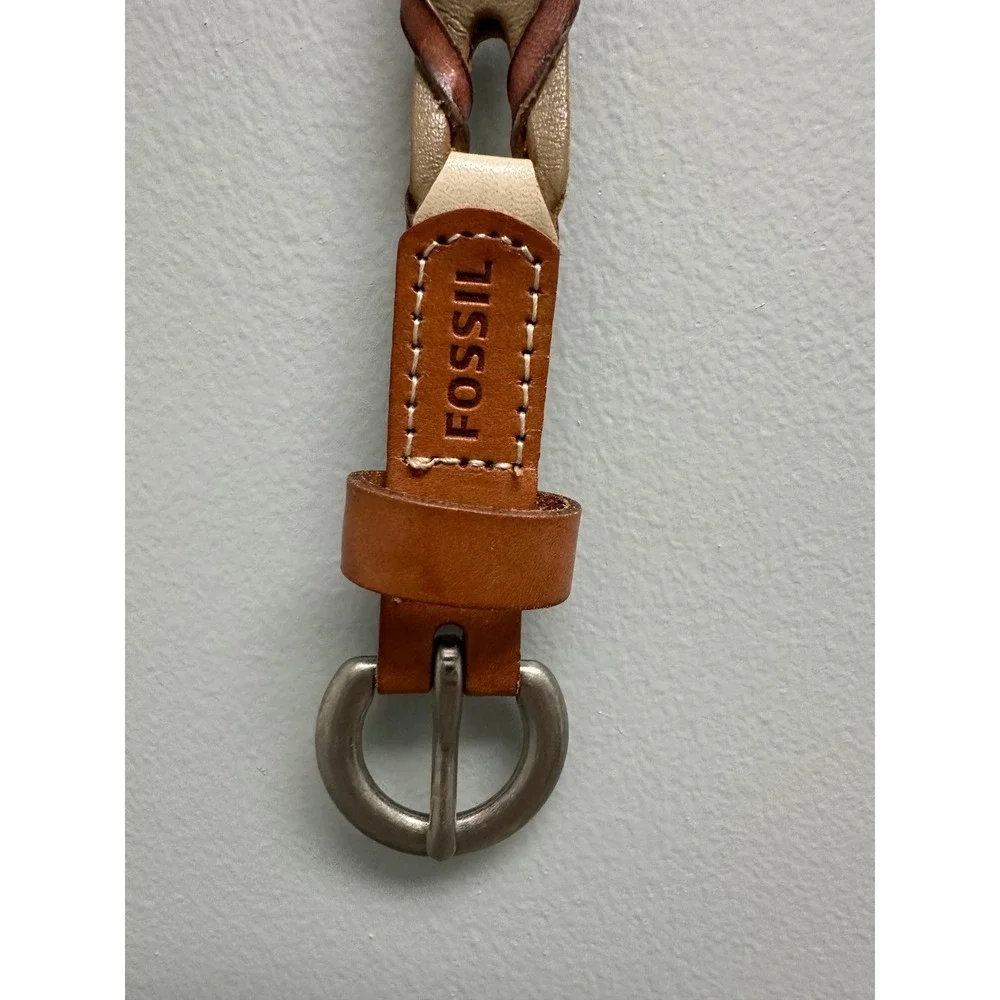 Fossil Womens Braided Leather Belt Multi-Tone Brown Tan Cream Size M BT3943702